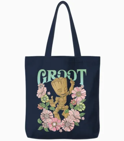 Marvel Guardians of the Galaxy Groot Floral Dance Poster T-Shirt Small Tote Bags - Navy
