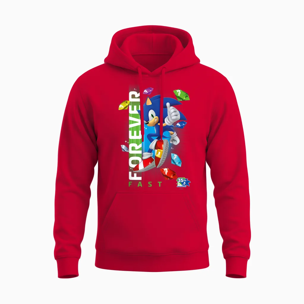 Sonic the Hedgehog 35th Anniversary Forever Fast Emeralds Unisex Hoodie in Red