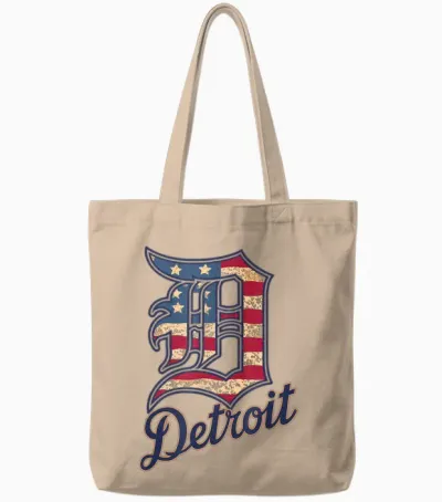 Nate Willis Detroit American Flag Old English D T-Shirt - Men's Black Small Modern Classic Letter Print Short Sleeve Tote Bags - Natural
