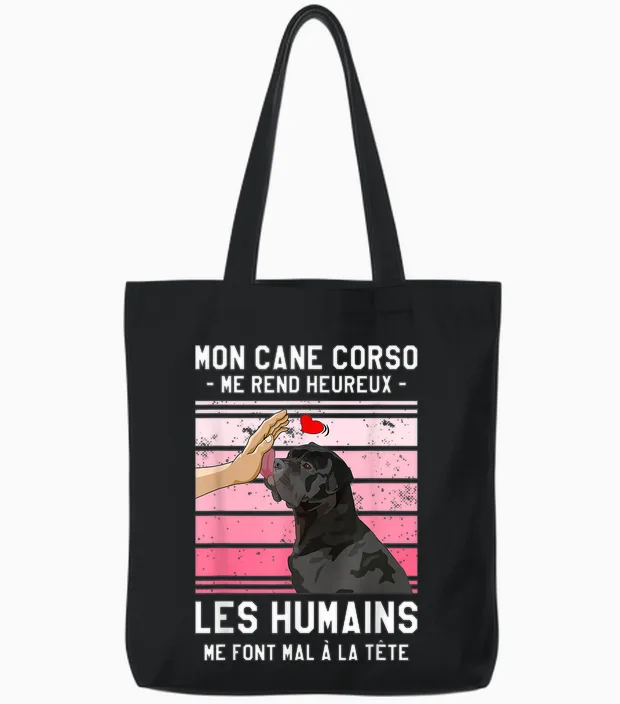 Mon Cane Corso Makes Me Happy Humans T-Shirt, Black, S Tote Bags in Black