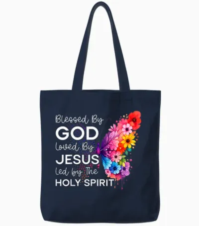 Béni Par Dieu Aimé Par Jésus Saint-Esprit Christ Papillon Tote Bags - Navy