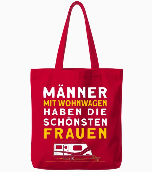 Männer Mit Wohnwagen Haben Die Schönsten Frauen Camping Tote Bags in Red