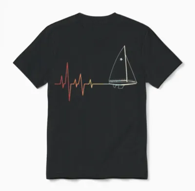 Sailing Heartbeat Retro Unisex T-Shirt - Black