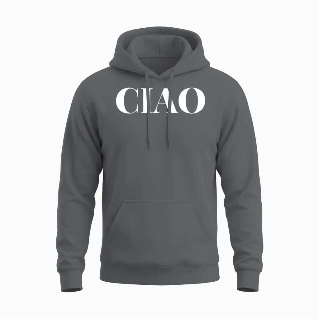 Cute Ciao Text Unisex Hoodie in Charcoal