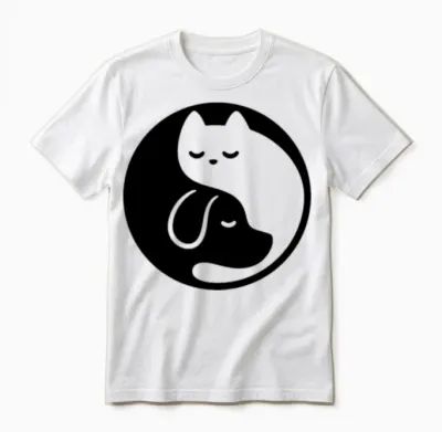Yin Yang Cat and Dog Unisex T-Shirt - White
