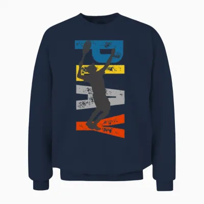 Tennis Jump Silhouette on Stripes Unisex Sweatshirt - Navy
