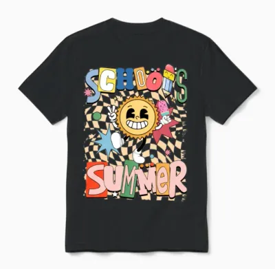 School Out for Summer Sunshine Retro Groovy Unisex T-Shirt - Black