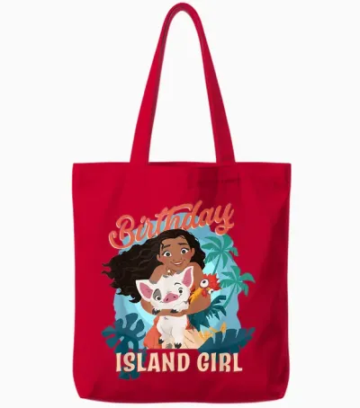 Disney Moana Birthday Island Girl Moana Pua Hei Hei Big Logo T-Shirt, Blue Tote Bags - Red