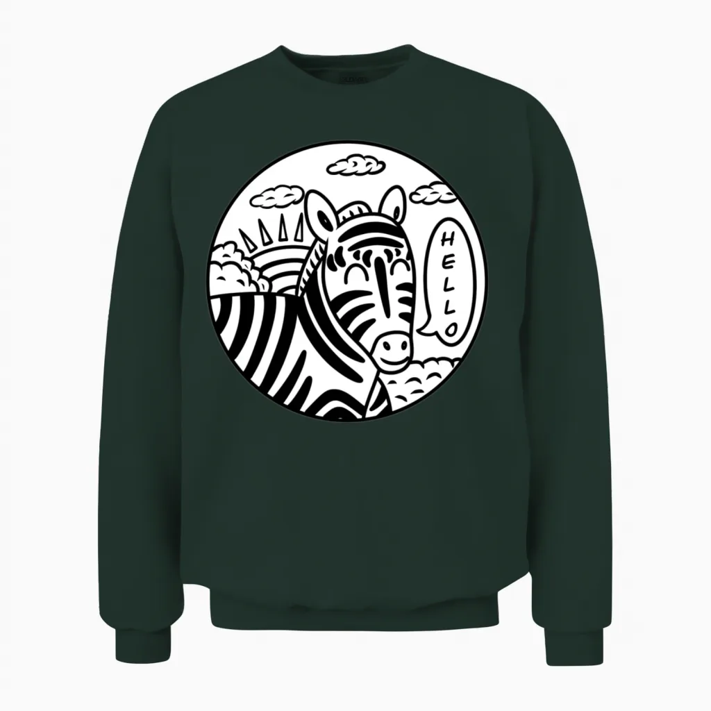 Funny Cartoon Zebra Unisex Sweatshirt in Forest