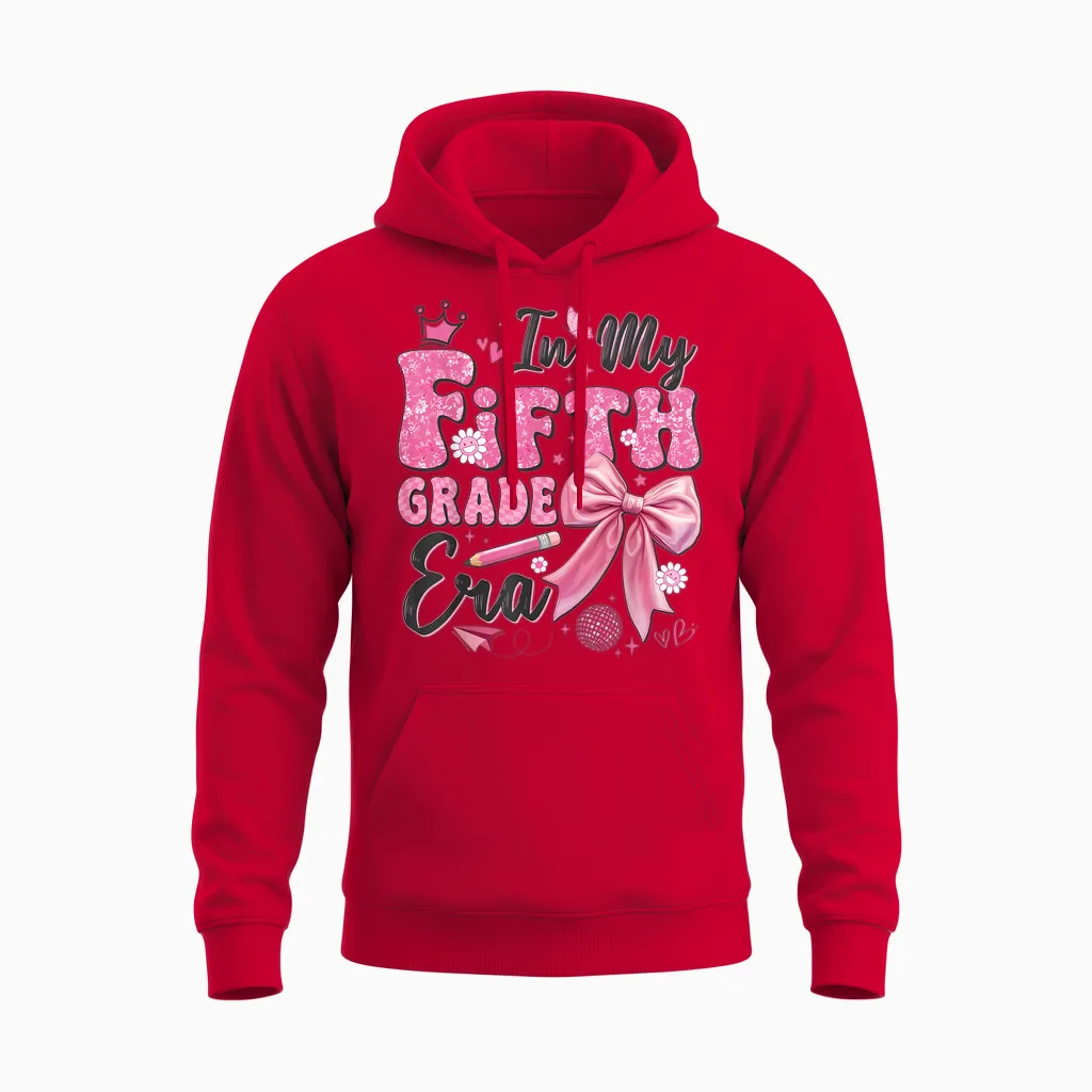 In My Fifth Grade Era Coquette Back to School Teacher Girl Unisex Hoodie in Red
