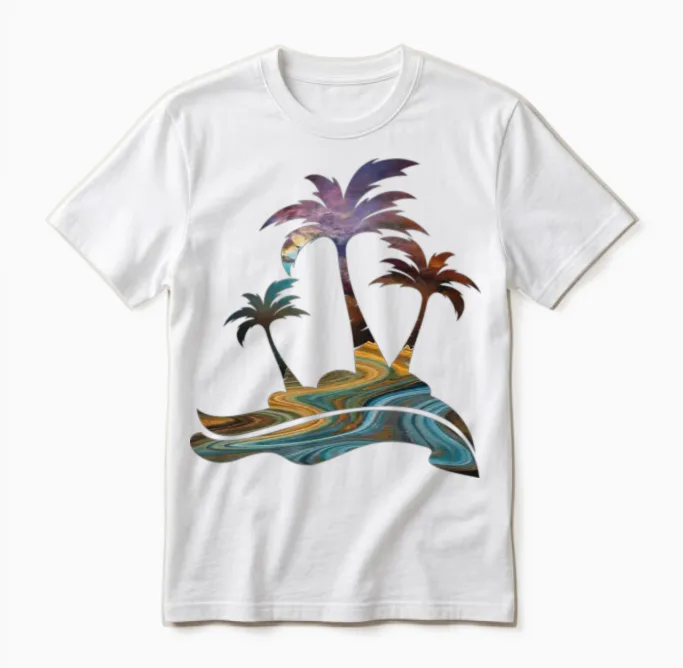 Colorful Sunset Palm Tree Silhouette Unisex T-Shirt in White