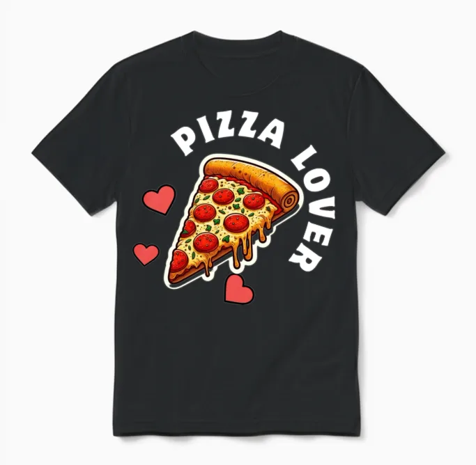 Pizza Lover Slice Design Unisex T-Shirt in Black
