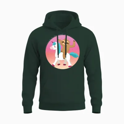 90s Retro Sloth Unicorn Unisex Hoodie - Forest