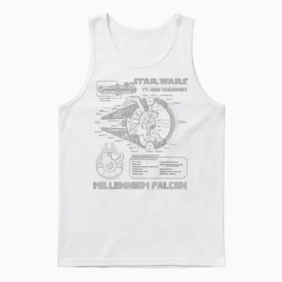 Star Wars Millennium Falcon Grey Schematics Graphic Unisex Tank Top - White