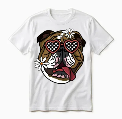 Bulldog Retro Dog Unisex T-Shirt - White
