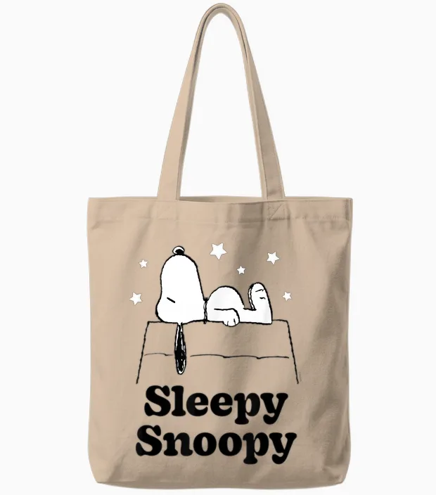 Peanuts Sleepy Snoopy Tote Bags in Natural