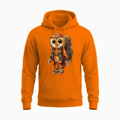 Owls Mountaineer / Hiking Owl Unisex Hoodie - Safety Orange