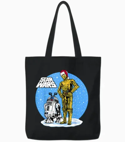 Star Wars Christmas C-3po & R2-D2 Snow Globe Tote Bags - Black