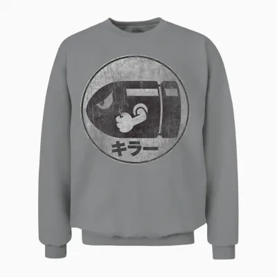 Super Mario Bullet Bill Distressed Kanji Logo Unisex Sweatshirt - Sport Grey