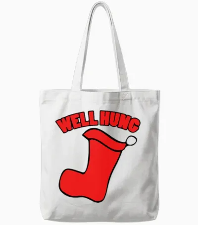 Well Hung Funny Christmas Tote Bags - White