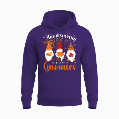 Thanksgiving with My Gnomies Funny Autumn Gnomes Unisex Hoodie - Purple