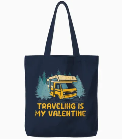Traveling Is My Valentine Funny Vacation Humor Tote Bags - Navy