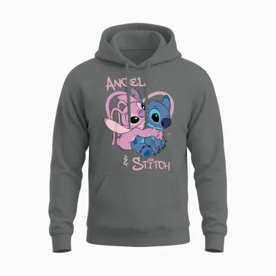 Children's Disney Lilo & Stitch Angel and Stitch Airbrush Heart Unisex Hoodie - Graphite Heather