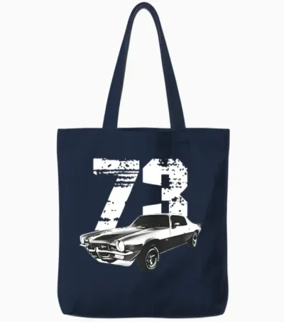 1973 Camaro Z28 Front Three Quarter View Silhouett Tote Bags - Navy