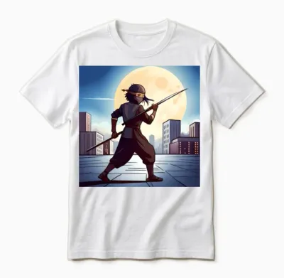 Design of a Ninja Boy in a City Unisex T-Shirt - White