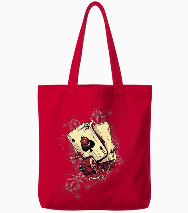 Player - Dice Demonic Poker Card T-Shirt, Black Tote Bags in Red