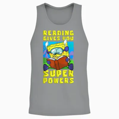 Mademark X Spongebob Squarepants - Spongebob Reading Gives You Super Powers Book Stories Reader Unisex Tank Top - Sport Grey