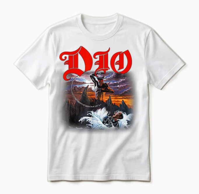 Dio โ Holy Diver Cover on Black Unisex T-Shirt - White