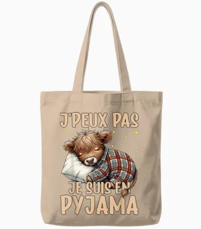 J'peux Pas Je Suis En Pyjama, Highland Cow Nightgown Tote Bags - Natural