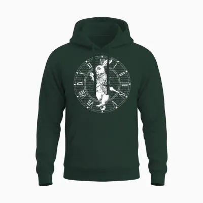 White Rabbit Vintage Clock Steampunk Unisex Hoodie - Forest