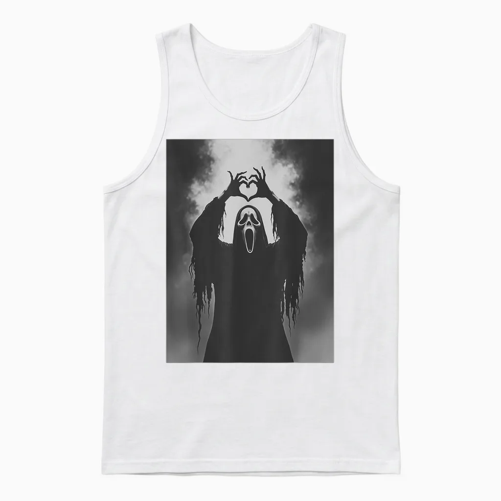 Ghost Heart Hands Scary Face Horror Poster Halloween Unisex Tank Top in White