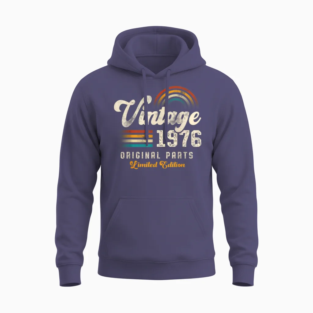 Vintage 1976 Original Parts 49th Anniversary Retro Unisex Hoodie in Heather Sport Dark Navy