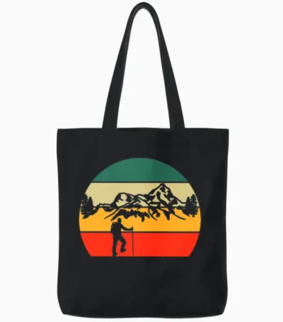 Retro Nature Hiking Tote Bags - Black