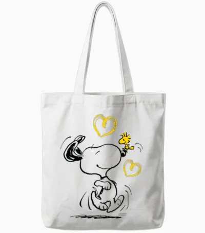 Peanuts - Snoopy Woodstock Ich Laufe Zu Dir Langarmshirt Tote Bags - White