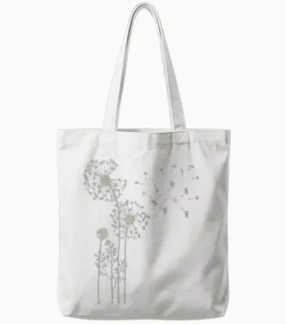 Retro Insect Dragonfly Dandelion Tote Bags - White