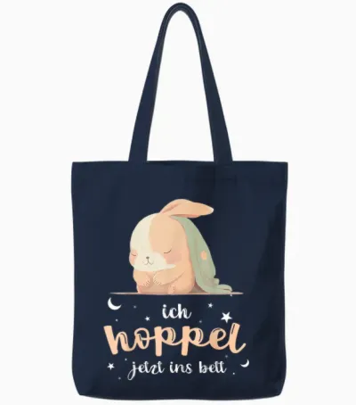 Hase Official Sleep Shirt Ich Hoppel Jetzt Ins Bett T-Shirt, Black Tote Bags - Navy