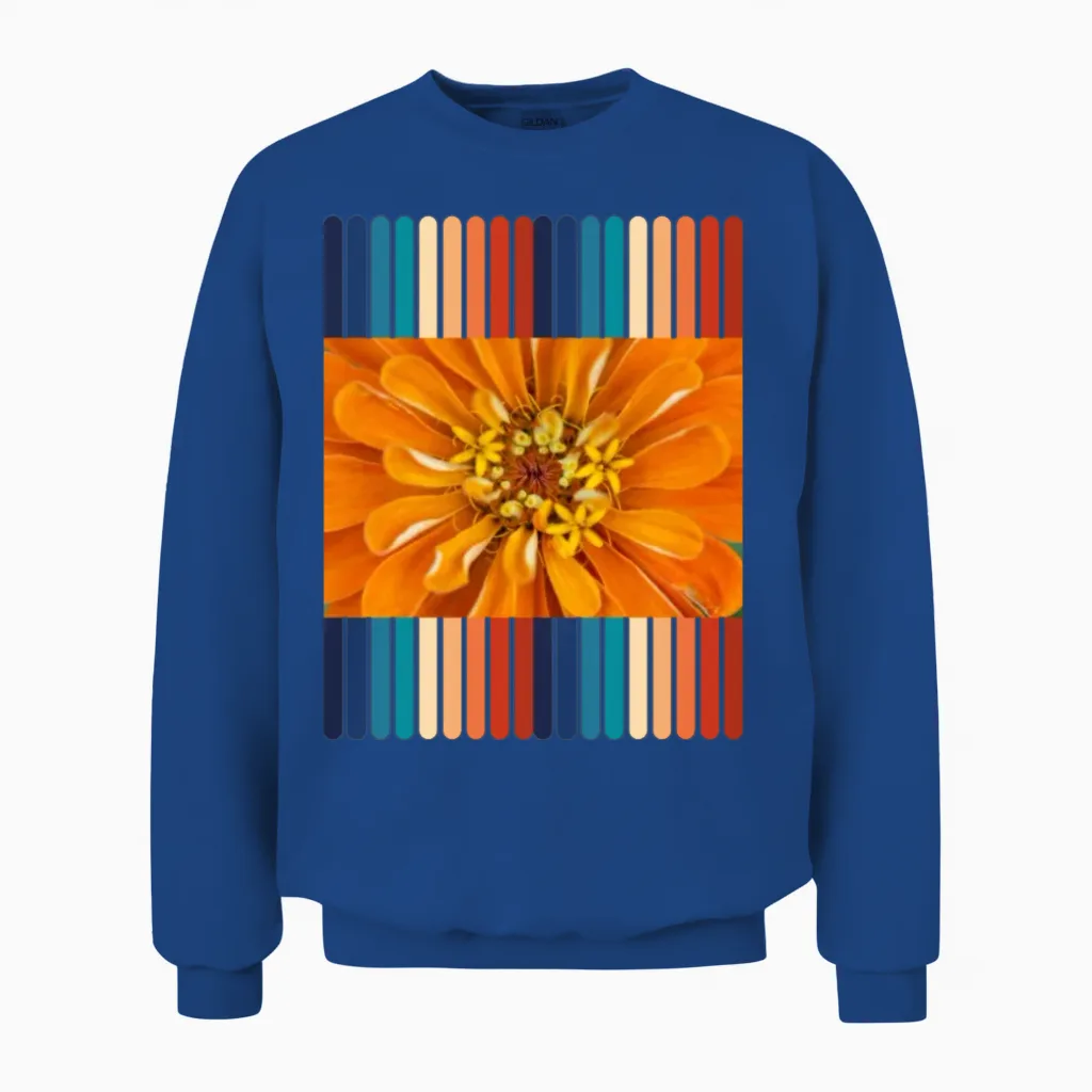 Retro Colors Flower Design Unisex Sweatshirt in Royal