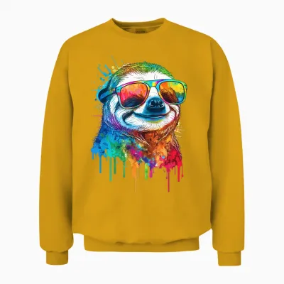 Artistic Colourful Pop Art Sloth Unisex Sweatshirt - Gold