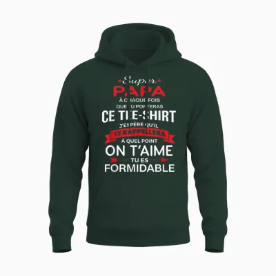 Super Papa on T'aime Birthday Gift Dad Father's Day T-Shirt, Black, S Unisex Hoodie - Forest