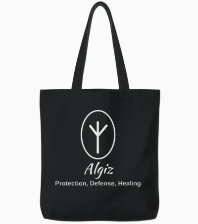 Algiz Rune Shirt Geschenk Wikinger Rune Zum Schutz Tote Bags - Black