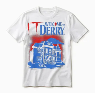It: Welcome to Derry Haunted House with Logo Horror Tv Show Unisex T-Shirt - White