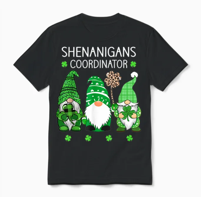 St Patricks Day Lucky Shamrock Shenanigans Gnomes Women Unisex T-Shirt in Black