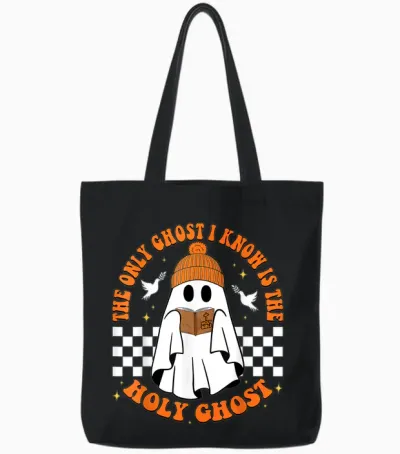 The Only Ghost I Know Is the Holy Ghost Halloween Boo Bible Tote Bags - Black