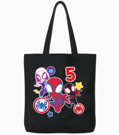 Kids Marvel Spidey and His Amazing Friends 5 Year Old Birthday T-Shirt, Black Tote Bags - Black