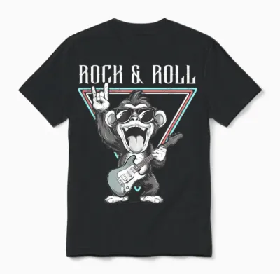 Rock & Roll Monkey Guitar Funny Unisex T-Shirt - Black