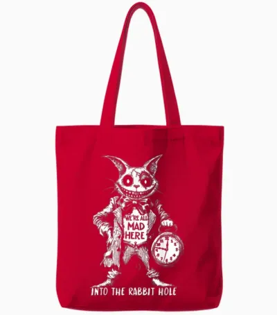 Scary Cheshire Cat in Wonderland Horror Tote Bags - Red